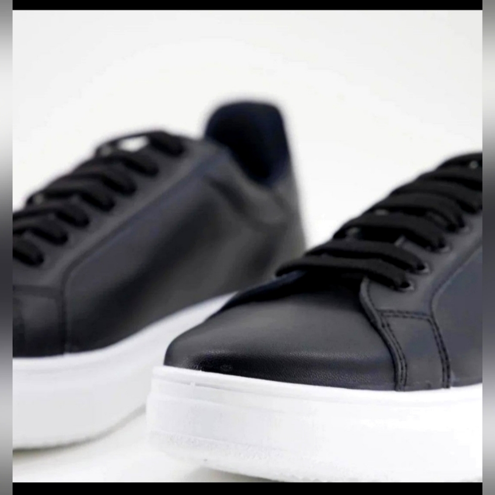 ASOS Black Leather Chunky Sole White Contrast Size 6